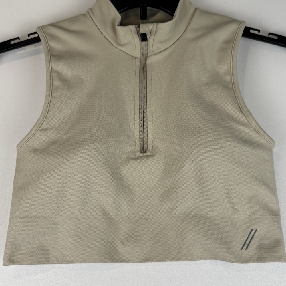 TALA Women Beige Quarter Zip High‎ Neck Skinluxe Sports Bra Crop Top Size M